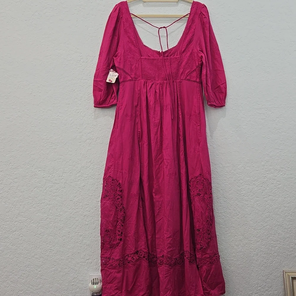 Free People Lisa Lace Midi Dress in Hollyhock Pink - Picture 6 of 7